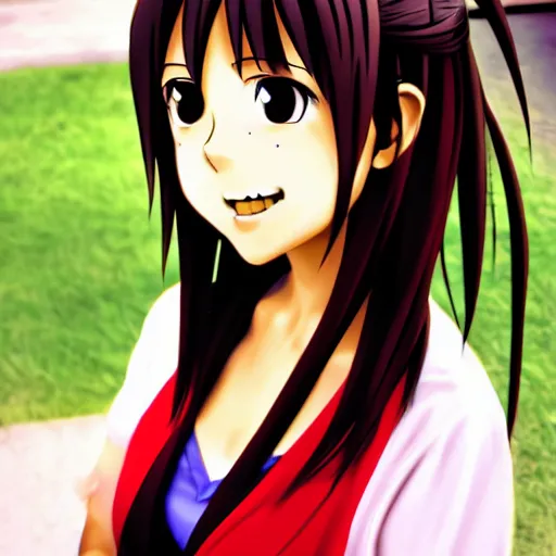 Image similar to professional portrait photograph, realistic photo of haruhi suzumiya from anime the melancholy of haruhi suzumiya.