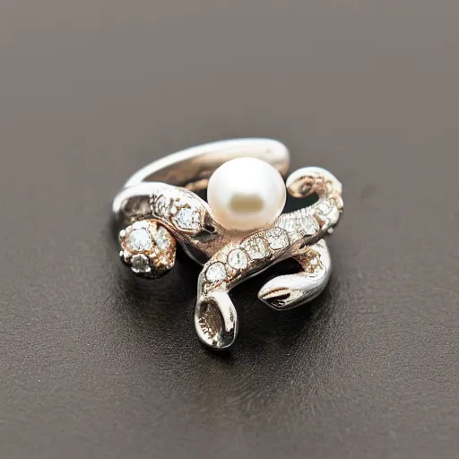 Image similar to hd photo of a octopus ring with diamonds and pearls