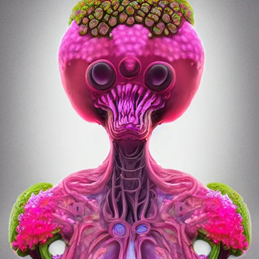 Image similar to character design portrait, of a flowery bulbous fungal non - humanoid alien shopkeeper, artstation, concept art, 3 d render,