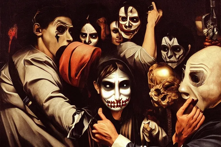 Image similar to the night of the purge,, highly detailed, 8 k resolution, art by caravaggio, modern art, optical illusion