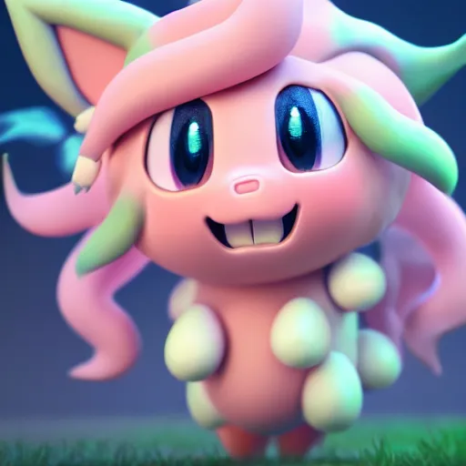 Prompt: nymph render of a very cute 3d jigglypuff pokemon, adorable eyes, cute smile, full round face, bright sunny time, serene forest setting, medium shot, mid-shot, highly detailed, trending on Artstation, Unreal Engine 4k