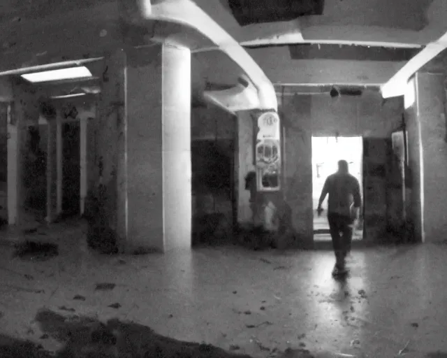 Image similar to camera footage of a extremely aggressive Giant mutated Octopus with glowing white eyes in an abandoned shopping mall, Psychic Mind flayer, Terrifying :7 , high exposure, dark, monochrome, camera, grainy, CCTV, security camera footage, timestamp, zoomed in, Feral, fish-eye lens, Fast, Radiation Mutated, Nightmare Fuel, Wolf, Evil, Bite, Motion Blur, horrifying, lunging at camera :4 bloody dead body, blood on floors, windows and walls :5