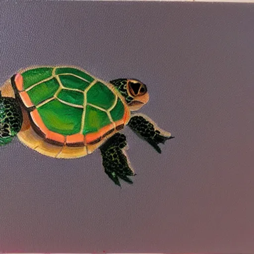 Image similar to oil on canvas, a cute small turtle.