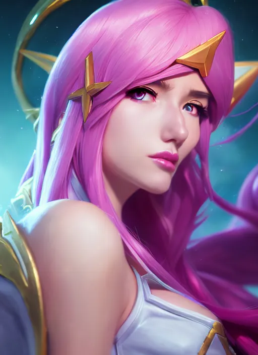 Prompt: portrait of star guardian katarina from league of legends, au naturel, hyper detailed, digital art, trending in artstation, cinematic lighting, studio quality, smooth render, unreal engine 5 rendered, octane rendered, art style by klimt and nixeu and ian sprigger and wlop and krenz cushart and riot