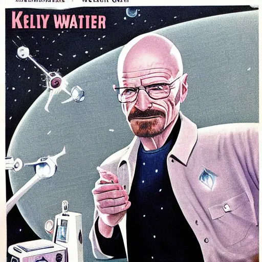 Prompt: walter white in retro science fiction by Kelly Freas (1969)