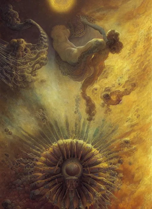 Image similar to antediluvian occult cosmology, panspermia, by robert hooke and ernst haeckel and agostino arrivabene and joaquin sorolla, rule of thirds, vivid colours, atmospheric, digital painting, artstation, concept art, smooth, soft focus, negative space, illustration, digital painting