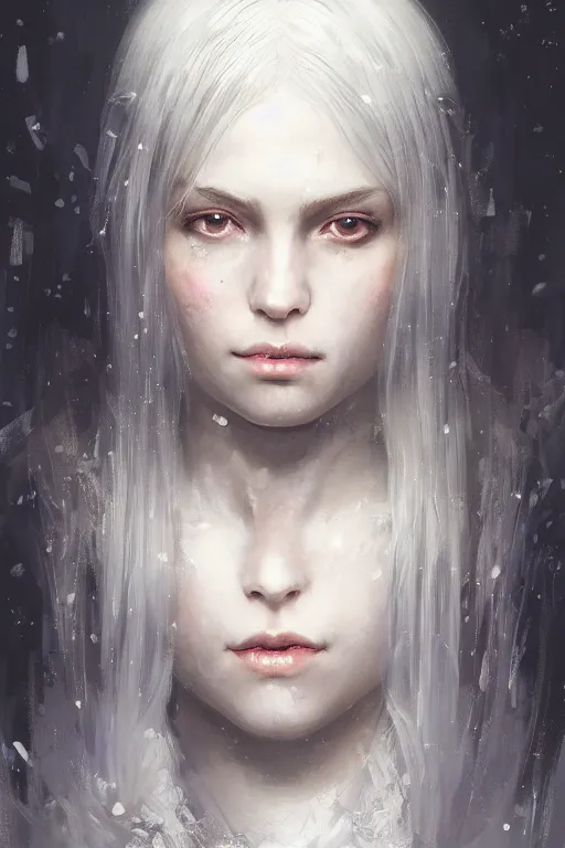 Image similar to a fancy portrait of a beautiful young girl with silver hair and golden eyes by greg rutkowski, sung choi, mitchell mohrhauser, maciej kuciara, johnson ting, maxim verehin, peter konig, bloodborne, 8 k photorealistic, cinematic lighting, hd, high details, dramatic, dark atmosphere, trending on artstation