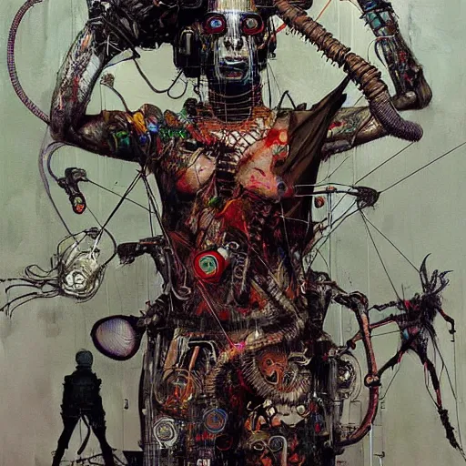 Image similar to male cyberpunk hacker dream thief mayan jaguar warrior, wires cybernetic implants, in the style of adrian ghenie, esao andrews, jenny saville, surrealism, dark art by james jean, takato yamamoto