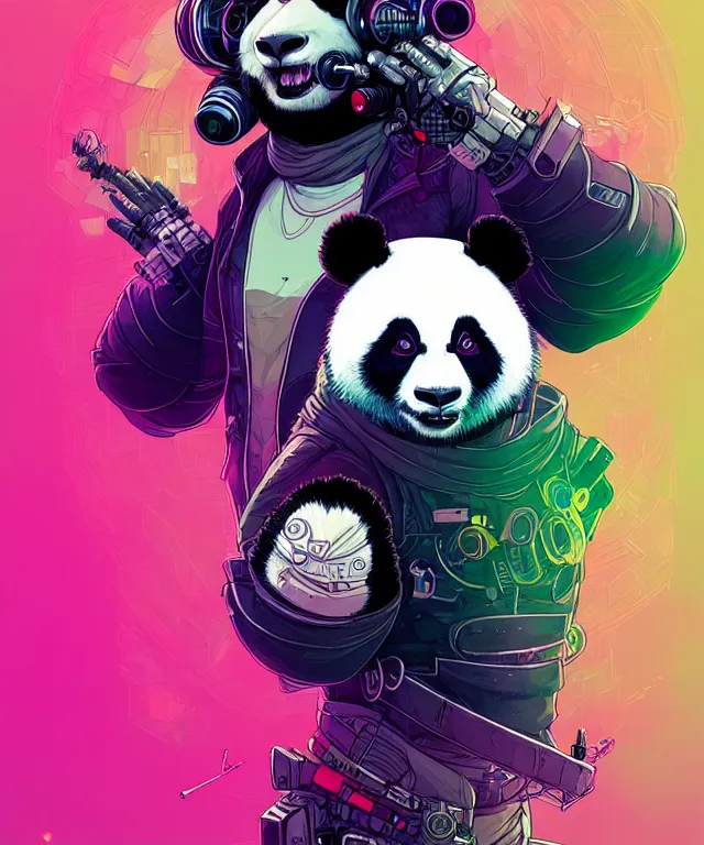 Prompt: a portrait of a cyberpunk panda, mandala, fantasy, elegant, digital painting, artstation, concept art, matte, sharp focus, illustration, art by josan gonzalez