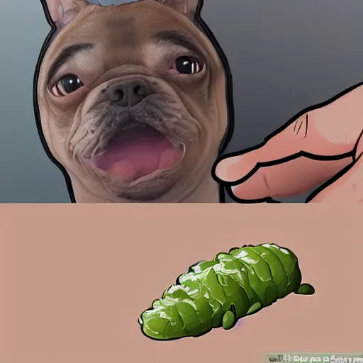 Image similar to a man horrified that his dog has turned into a legume, photorealistic, concept art, wikihow