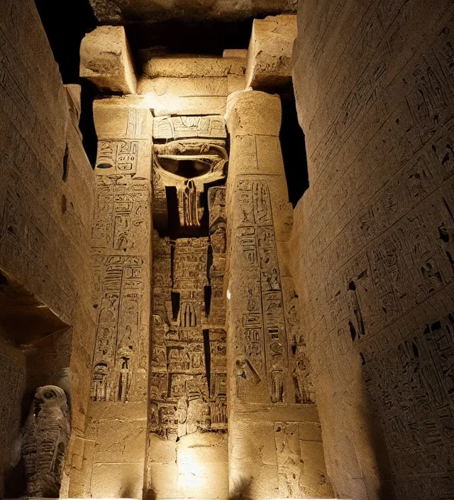 Prompt: punisher symbol is giant entrance into ancient egyptian temple with luminous smoke and light rays.