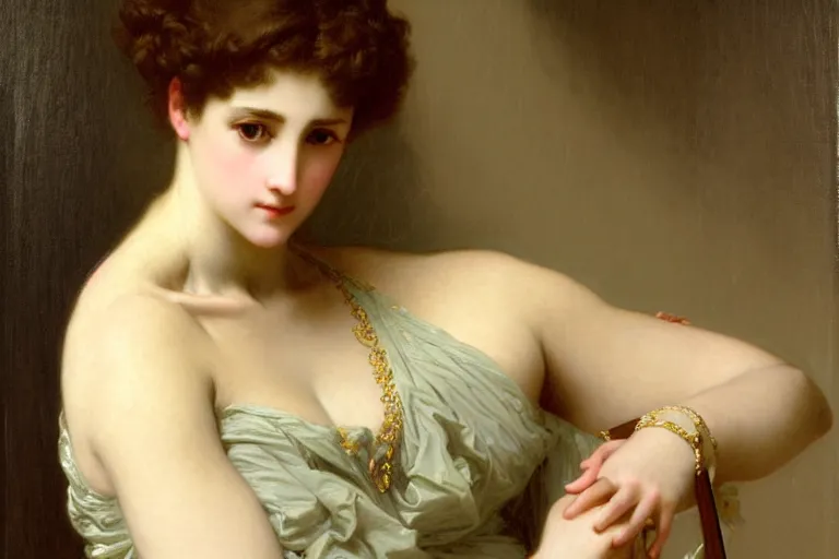 Prompt: regency - era portrait by vittorio reggianini by frederic soulacroix, bouguereau, auguste toulmouche