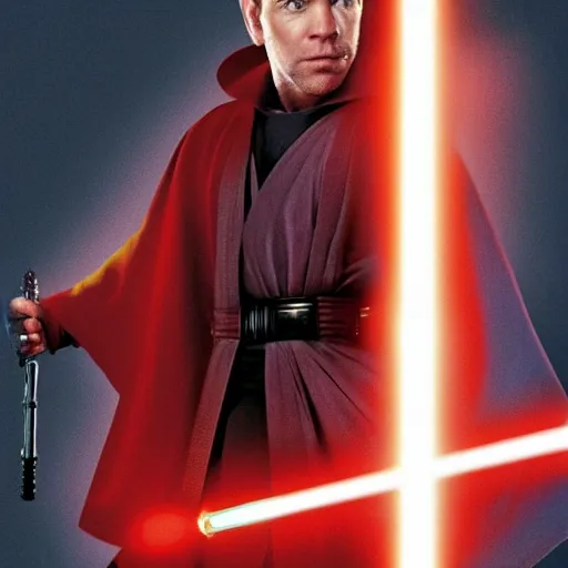 Prompt: ewan mcgregor as a jedi knight who is also a ninja, with a lightsaber sword.