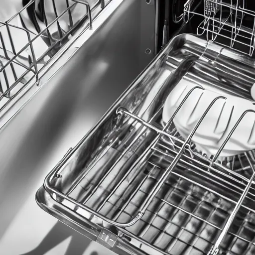 Prompt: photo of an iron skillet inside of a dishwasher, highly detailed, high quality, HD, 4k, 8k, Canon 300mm, professional photographer, 40mp, lifelike, top-rated, award winning, realistic, sharp, no blur, edited, corrected, trending