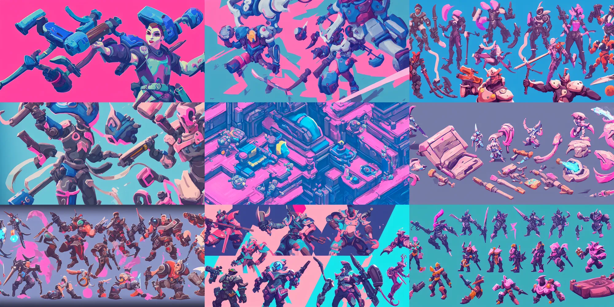 Prompt: game asset of the retrogaming, in gouache detailed paintings, stylized, 2 d sprites, kitbash, arcane, overwatch, blue and pink color scheme, 8 k, close up