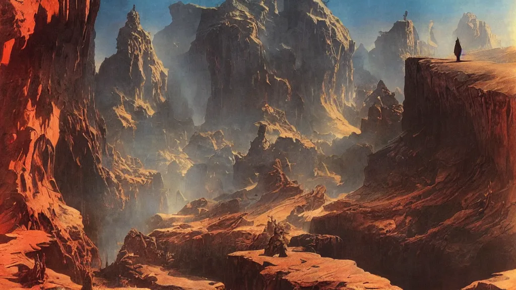 Image similar to journey to the center of the earth by frank frazetta and bruce pennington, cinematic matte painting