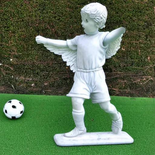 Image similar to detailed marble statue of an angel soccer goal keeper catching a ball