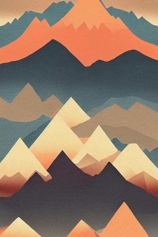 Prompt: geometric, mountainscape, dark soft colors, by ryan hawthorne