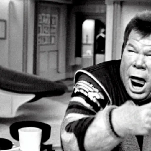 Prompt: william shatner yelling angrily at baby, photograph 4 k