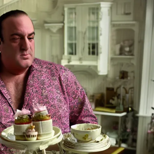 Prompt: Tony Soprano having a girly tea party