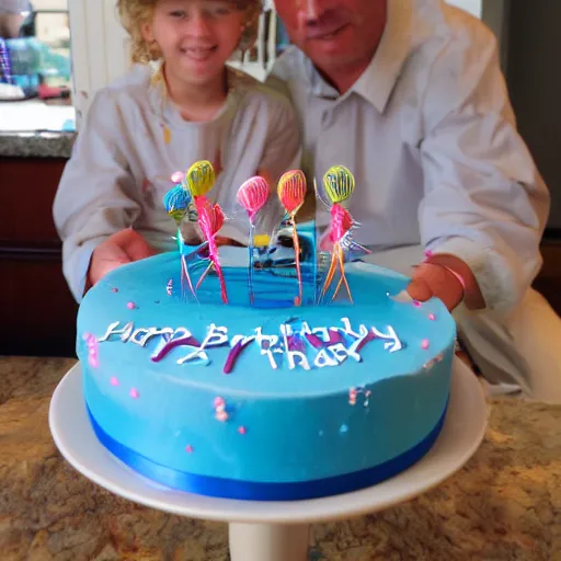 Prompt: birthday party with cake for fly fisherman