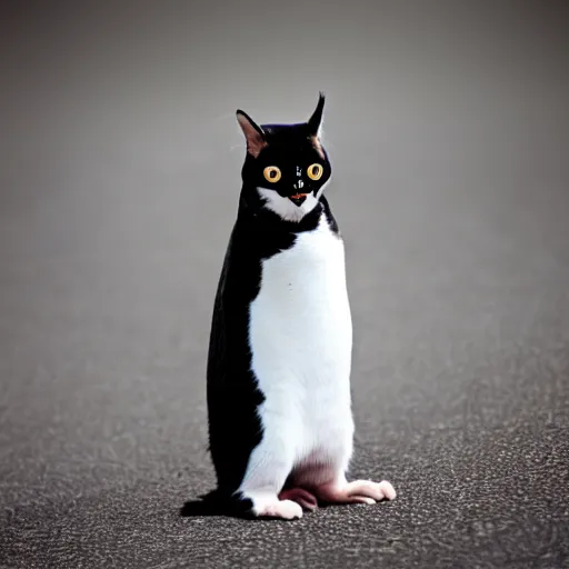 Image similar to a feline penguin - cat - hybrid, animal photography