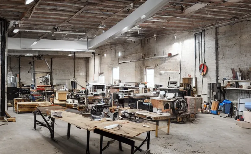 Image similar to an old warehouse that is turned into a workshop with a staple of vintage televisions