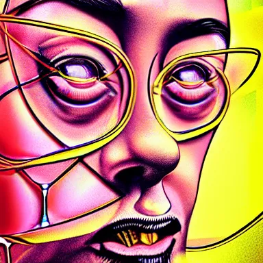 Image similar to portrait of a uncanny artist by Chor Boogie and Salvador Dali collaboration, digital art, mix of aesthetics, close up, high details