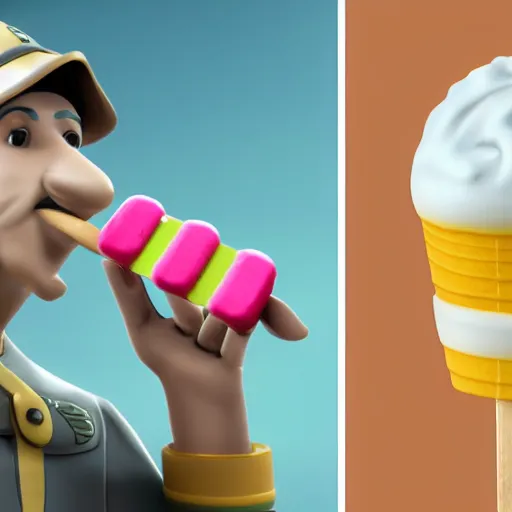 Image similar to ice cream popsicle that looks like captain kangaroo octane render