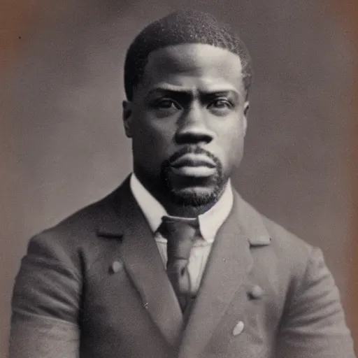 Image similar to photograph of kevin hart, male, 1 9 0 0 s, 1 9 1 0 s, grainy, slightly blurry, faded, realistic face