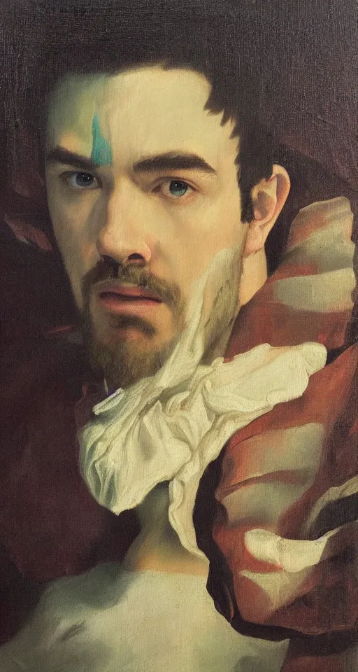 Image similar to jacksepticeye renaissance portrait painting, chiaroscuro, oil paints on canvas