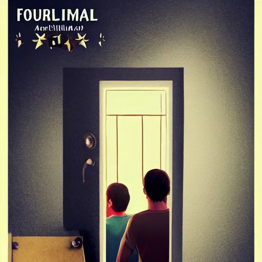 Image similar to poster for a short liminal film called'liminal'about four male roommates that find a tiny hidden door. movie poster, advertisement, photography, sharp, high detail, trending on artstation