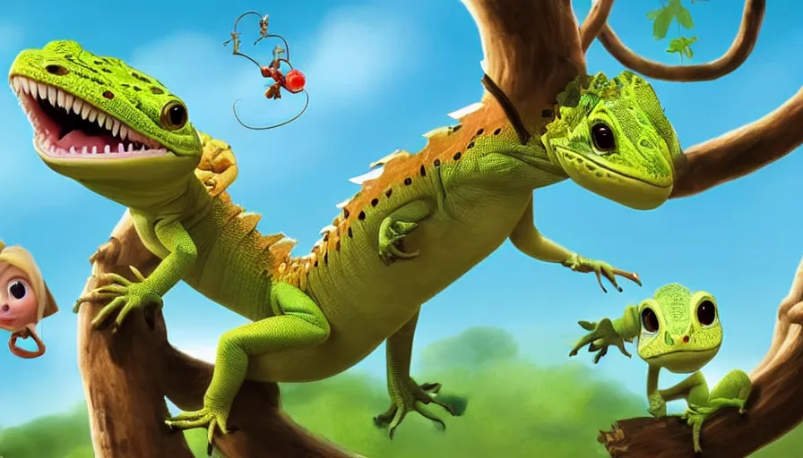 Image similar to very very very cute lizards by Max Kostenko and Bobby Chiu, disney, pixar, MPC, Framestore, character design for animation, video game character, cute, adorable, uplight, a lineup of characters, big disney eyes, symmetrical eyes, cuteness, 3d render, octane rendered, highly detailed, cinematic lightning, rendered by maya and houdini, highly detailed, unreal engine, Trending on Artstation, octane render, 4k, 8k, HD, oil on Canvas by Elena Zhurikhina and Goro Fujita and Charlie Bowater