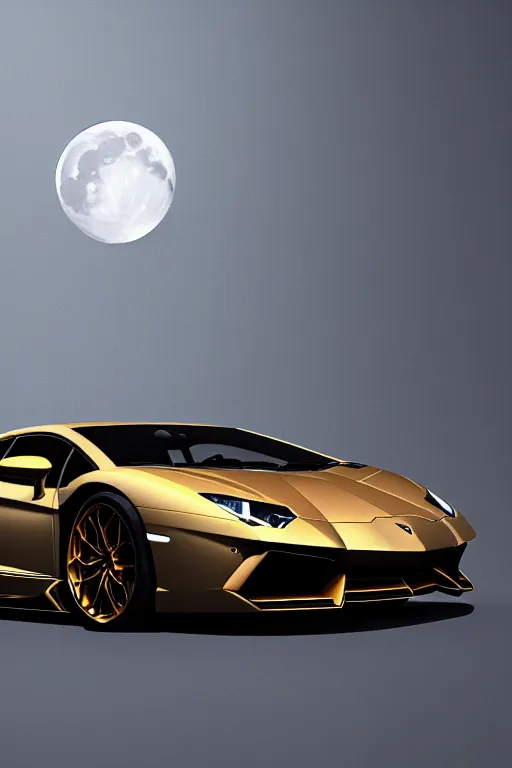 Image similar to Lamborghini Aventador S, photorealistic, high resolution, award winning, trending on artstation, moon, highly detailed, night, volumetric lighting