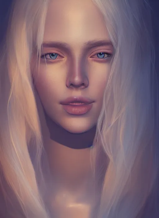 Image similar to beautiful art portrait by Max Nonnenbruch depicting blonde woman, evening, atmospheric lighting, intricate detail, cgsociety, hyperrealistic, octane render, ambient light, dynamic lighting