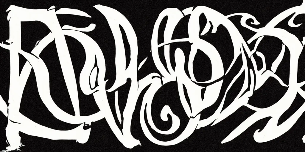 Image similar to Ellus logo, 70s progressive rock logo, typography, word, Rush band, Tool band, Eloy band, white font on black canvas