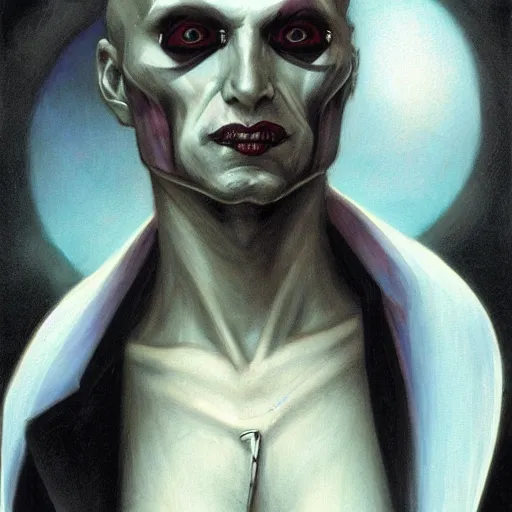 Image similar to portrait of an urban vampire, by gerald brom