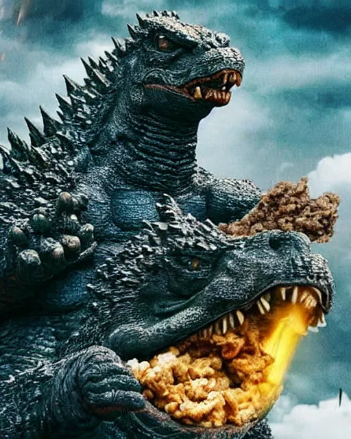 Image similar to godzilla eating a taco, ultra realistic, cinematic