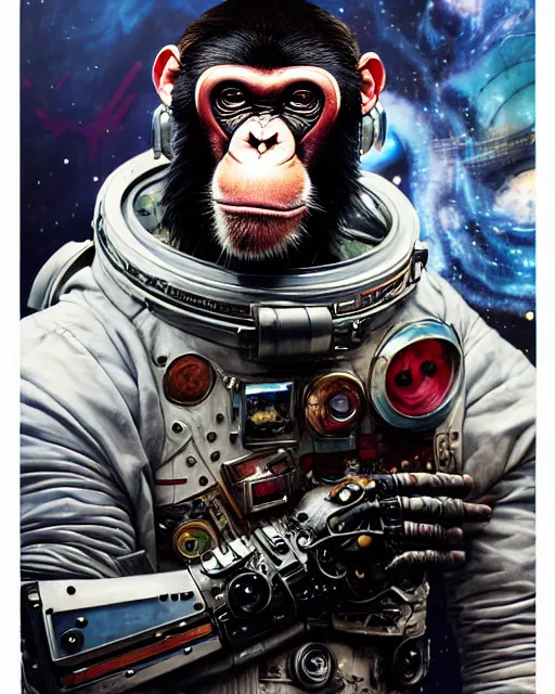 Image similar to a portrait of a muscular anthropomorphic cyberpunk howler chimp in spacesuit armor by sandra chevrier, by jon foster, detailed render, extremely hyperdetailed, tape deck, epic composition, cybernetics, 4 k realistic, cryengine, realistic shaded lighting, sharp focus, masterpiece, by enki bilal