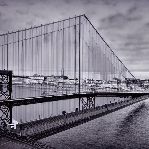 Prompt: puffy lisbon bridge, matte painting, 4k