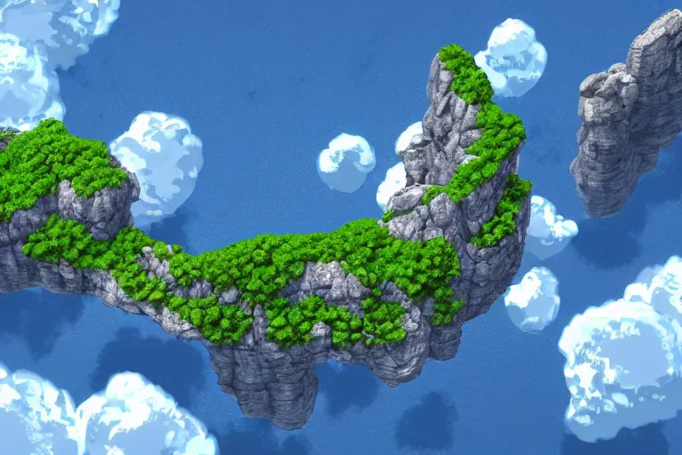 Prompt: ultradetailed digital art image of an island in the sky, a screenshot by miyamoto, polycount, dau - al - set, rpg graphics, prerendered graphics