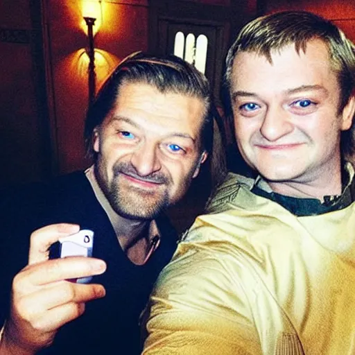 Image similar to “Joffrey Baratheon, taking a selfie with Ned Stark”