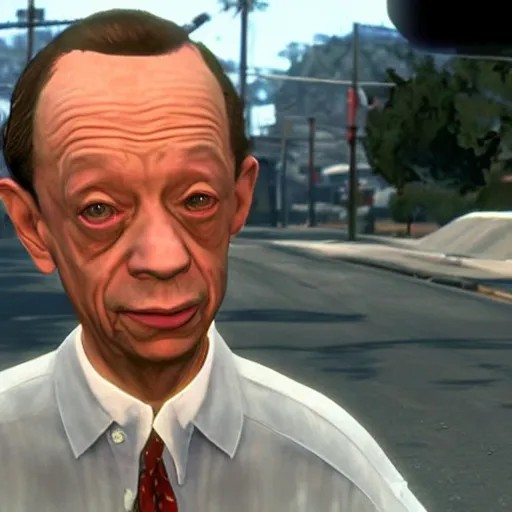 Prompt: Don Knotts stealing a car in Grand Theft Auto