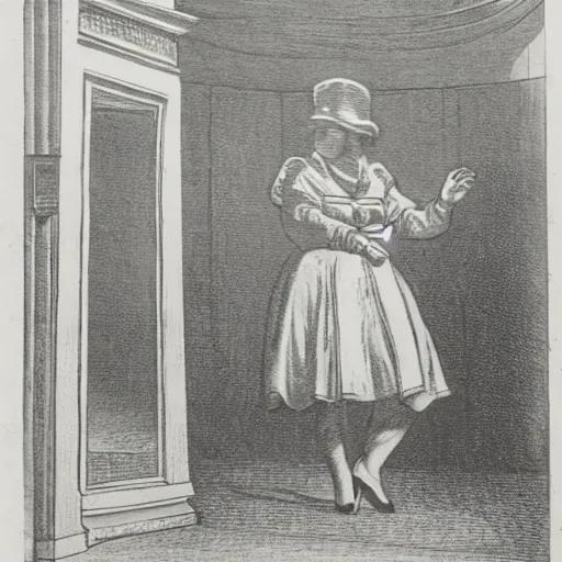 Prompt: an actress on stage in an old theater, only a single visitor in the audience, by alfred stephens