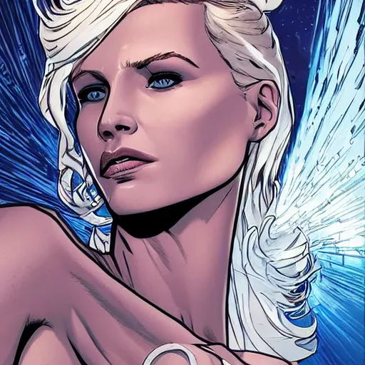 Prompt: abbey lee kershaw as emma frost, symmetrical facial features, 8 k intricate detail, golden ratio, art by laurie greasley and pepe larraz, radiosity rendering,