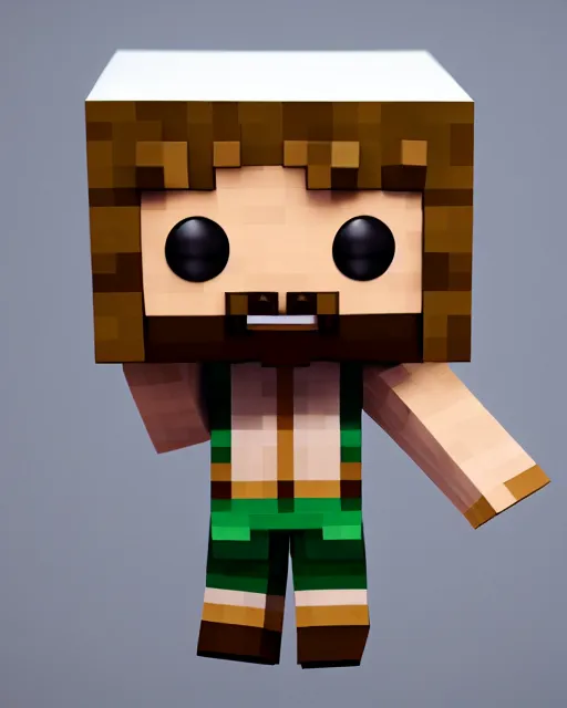 full body 3d render of minecraft steve as a funko pop