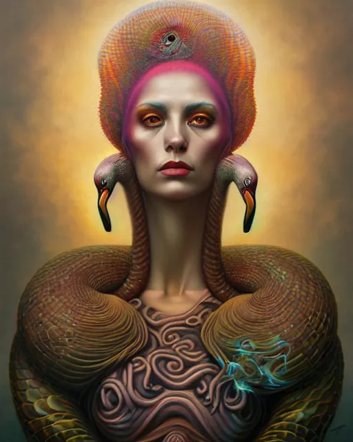 Image similar to a detailed portrait of dreampunk flamingo python hybrid mix goddess by tomasz alen kopera and peter mohrbacher