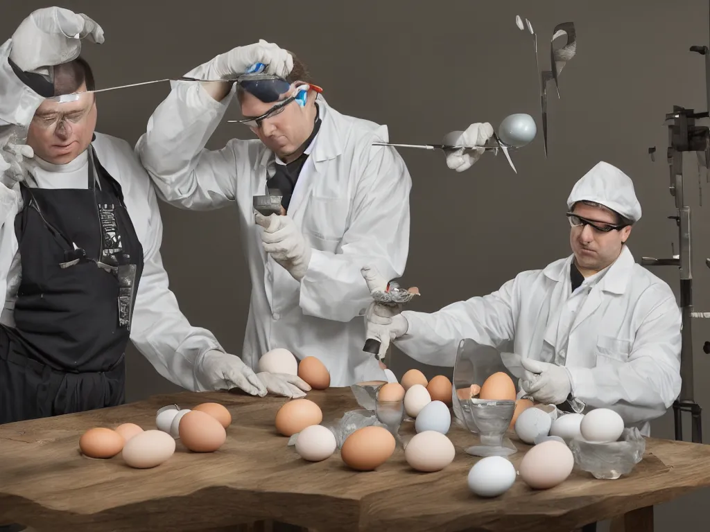 Image similar to A fantasy scientist measuring eggs using a calipers, 4k