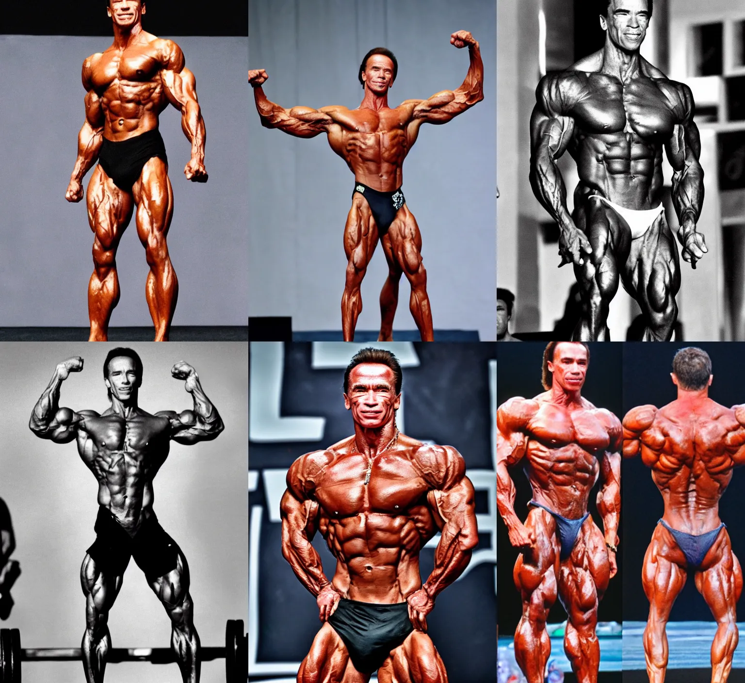 Prompt: photograph of skinny skinny skinny malnourished malnourished malnourished Arnold Schwarzenegger posing in a bodybuilding competition, 4k, HDR