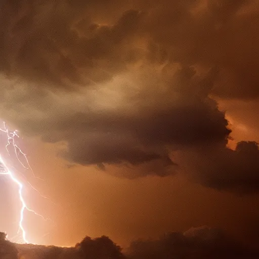 Image similar to a sky god casting lightning down upon a village